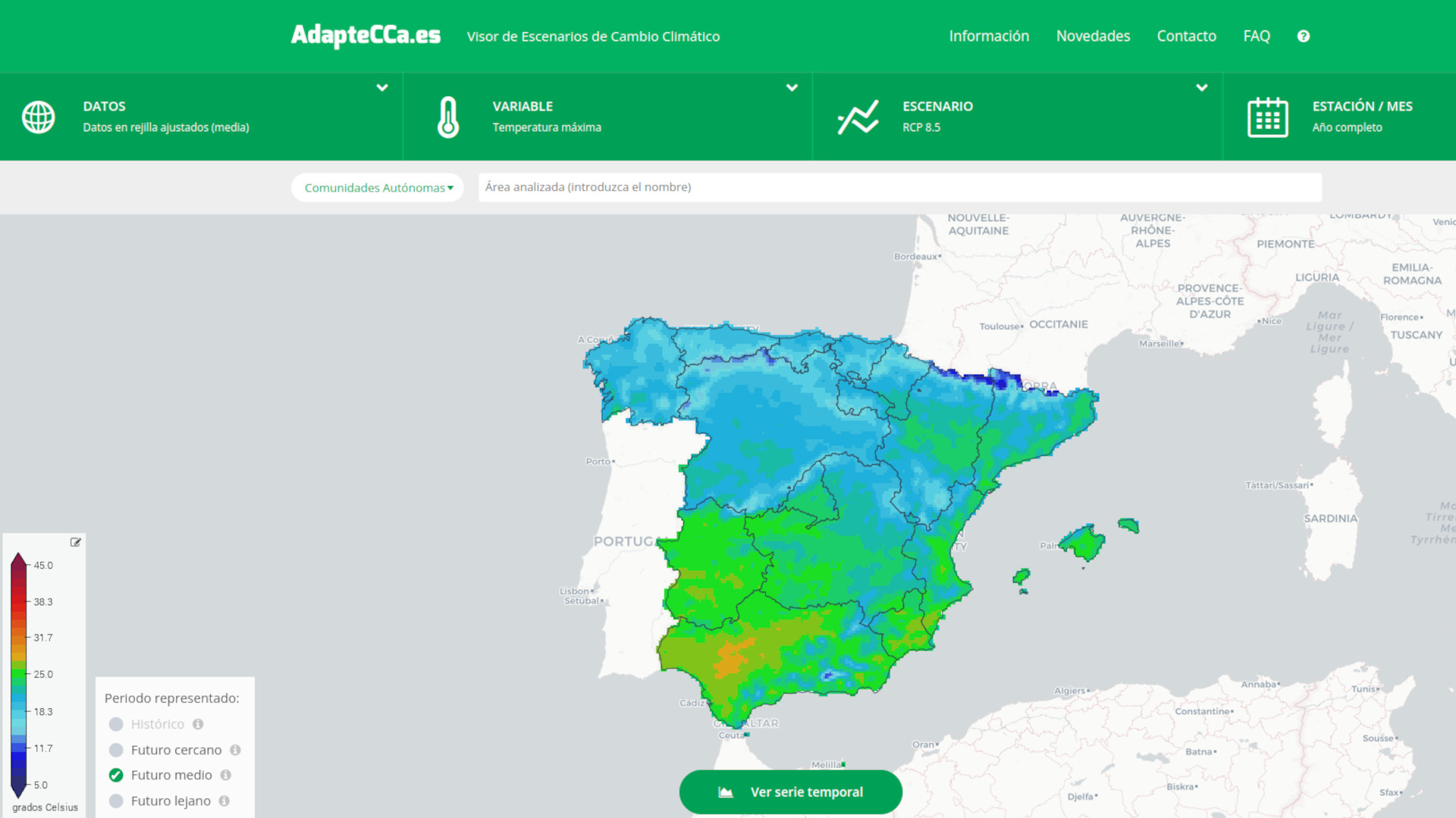 Pantalla de inicio del Visor de Escenario de Cambio Climático - AdapteCCa.